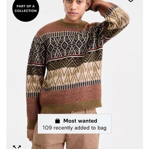 Sun + Stone Men's Geometric Crewneck Sweater - Brown, Black, Olive